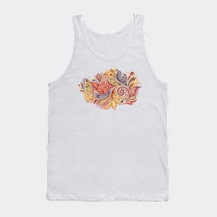 Paisley Garden Indian Style Print on White Tank Top